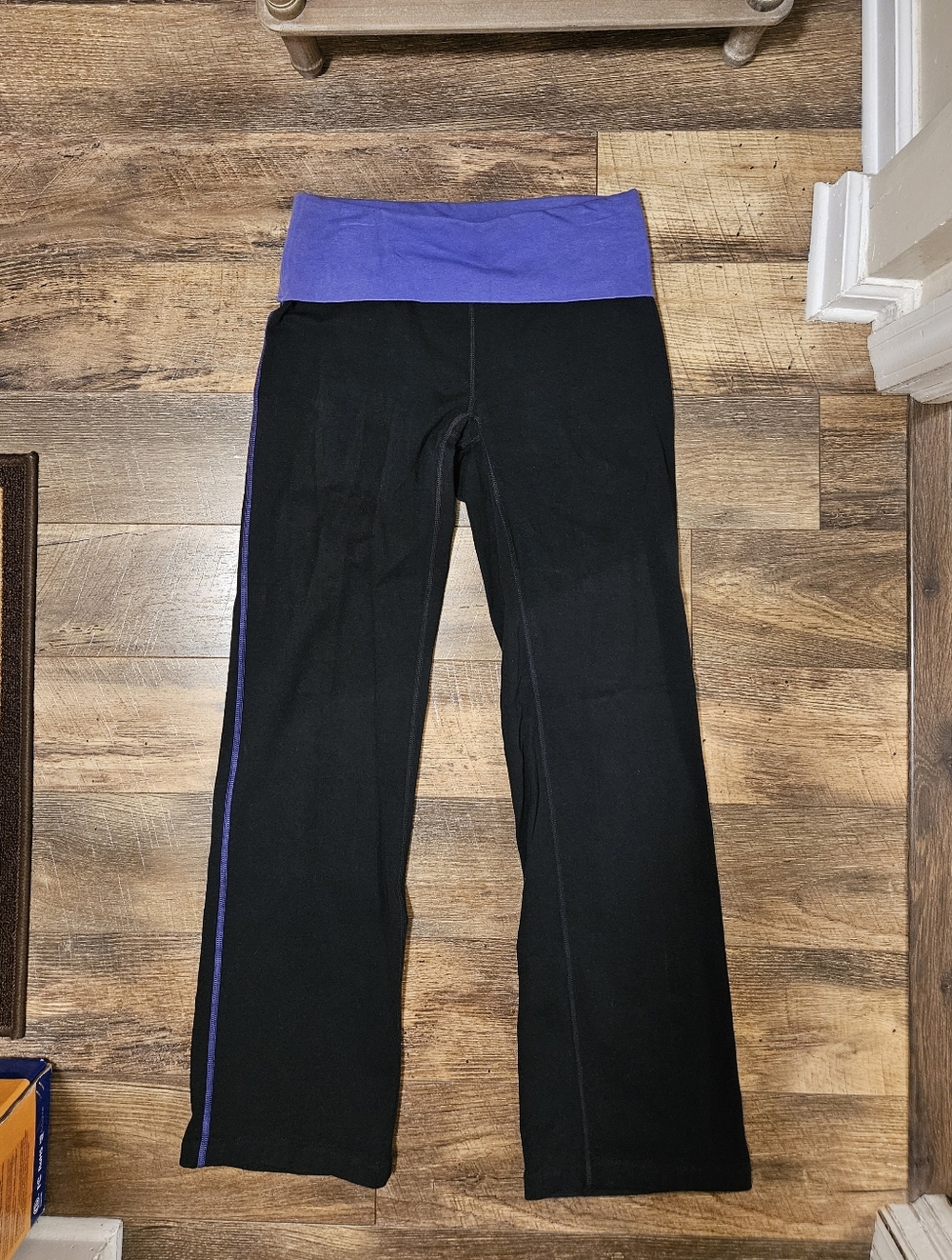 Black Athletic Pants with Purple Waistband and Side Stripe